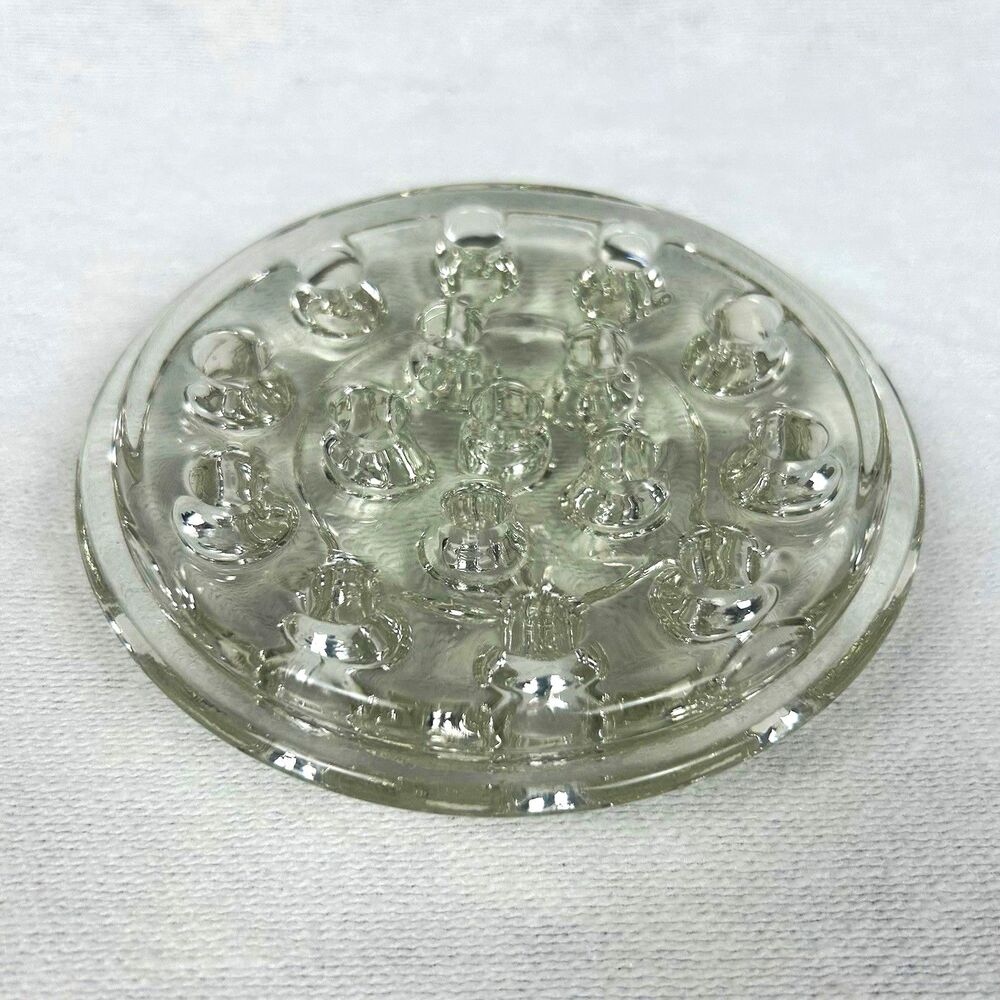 Vintage Clear Glass Round Flower Frog 16 Holes 5" Diameter Excellent Condition